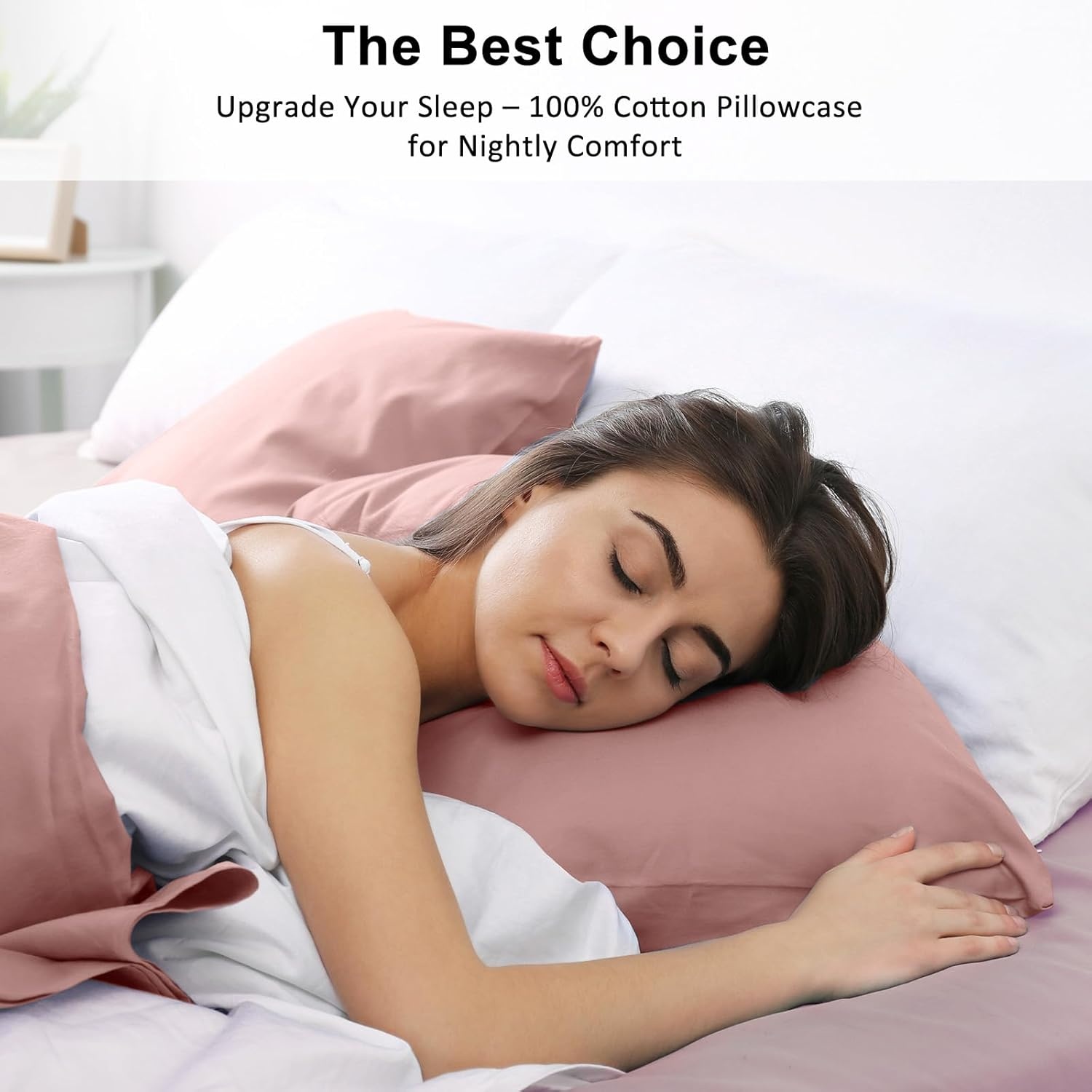 image:imageLirex Standard Pillow Cases Set of 2 300 Thread Count 100 Cotton Pillow Covers Breathable and Soft Standard 20 x 26 WhiteRose Pink