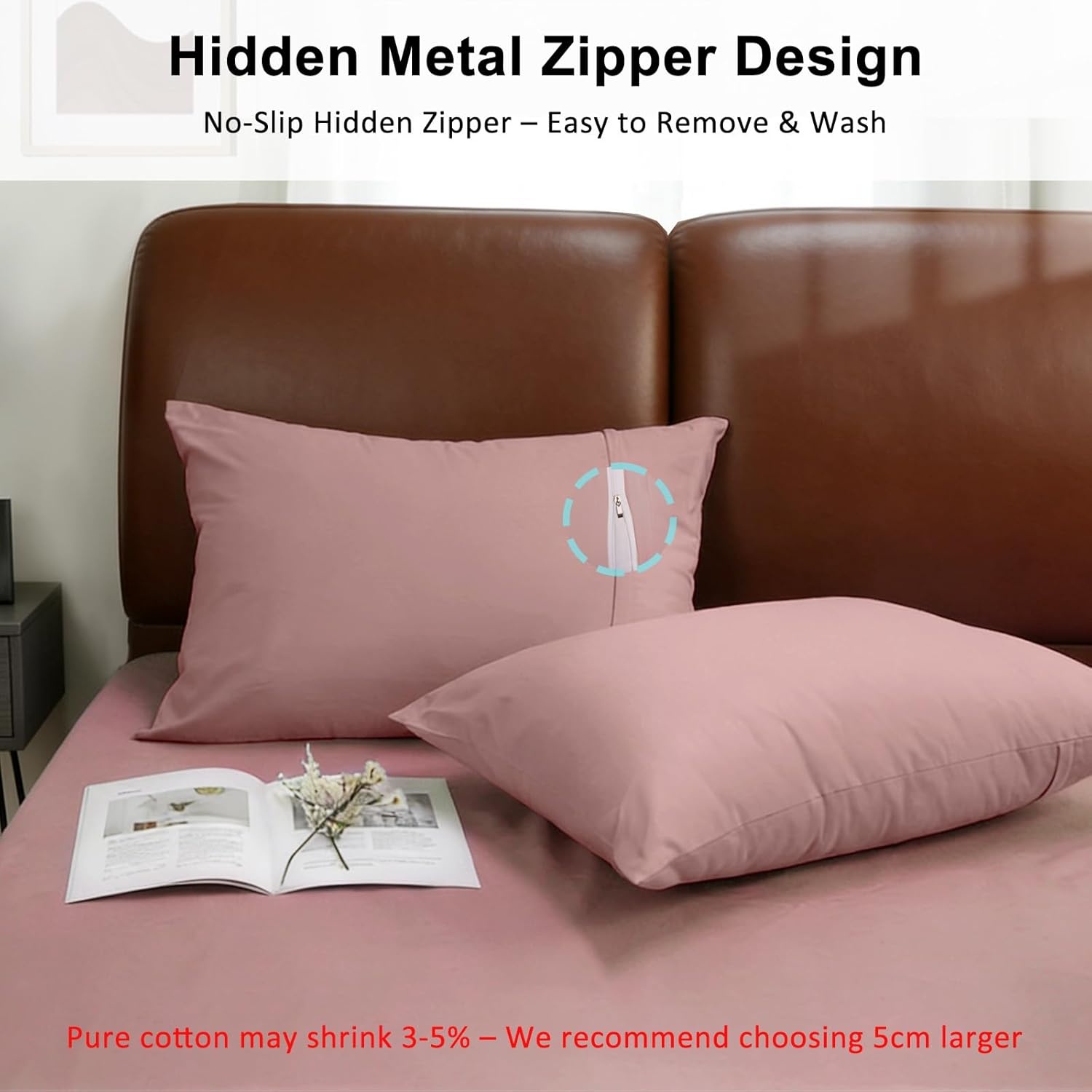 image:imageLirex Standard Pillow Cases Set of 2 300 Thread Count 100 Cotton Pillow Covers Breathable and Soft Standard 20 x 26 WhiteRose Pink