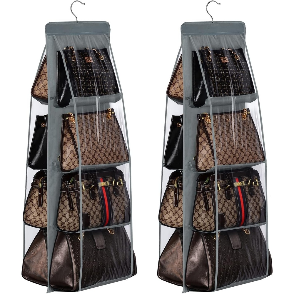 image:imageLirex 2Pack Handbag Hanging Purse Organizer for Closet 8 Pocket Handbag Storage Organizer Hanger Oxford Cloth Closet Organizer for Family Closet Bedroom Foldable and Universal Fit GreyDark Grey