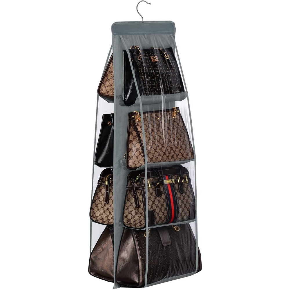 image:imageLirex Handbag Hanging Purse Organizer for Closet 8 Pocket Handbag Storage Organizer Hanger Oxford Cloth Closet Organizer for Family Closet Bedroom Foldable and Universal Fit Dark GreyDark Grey