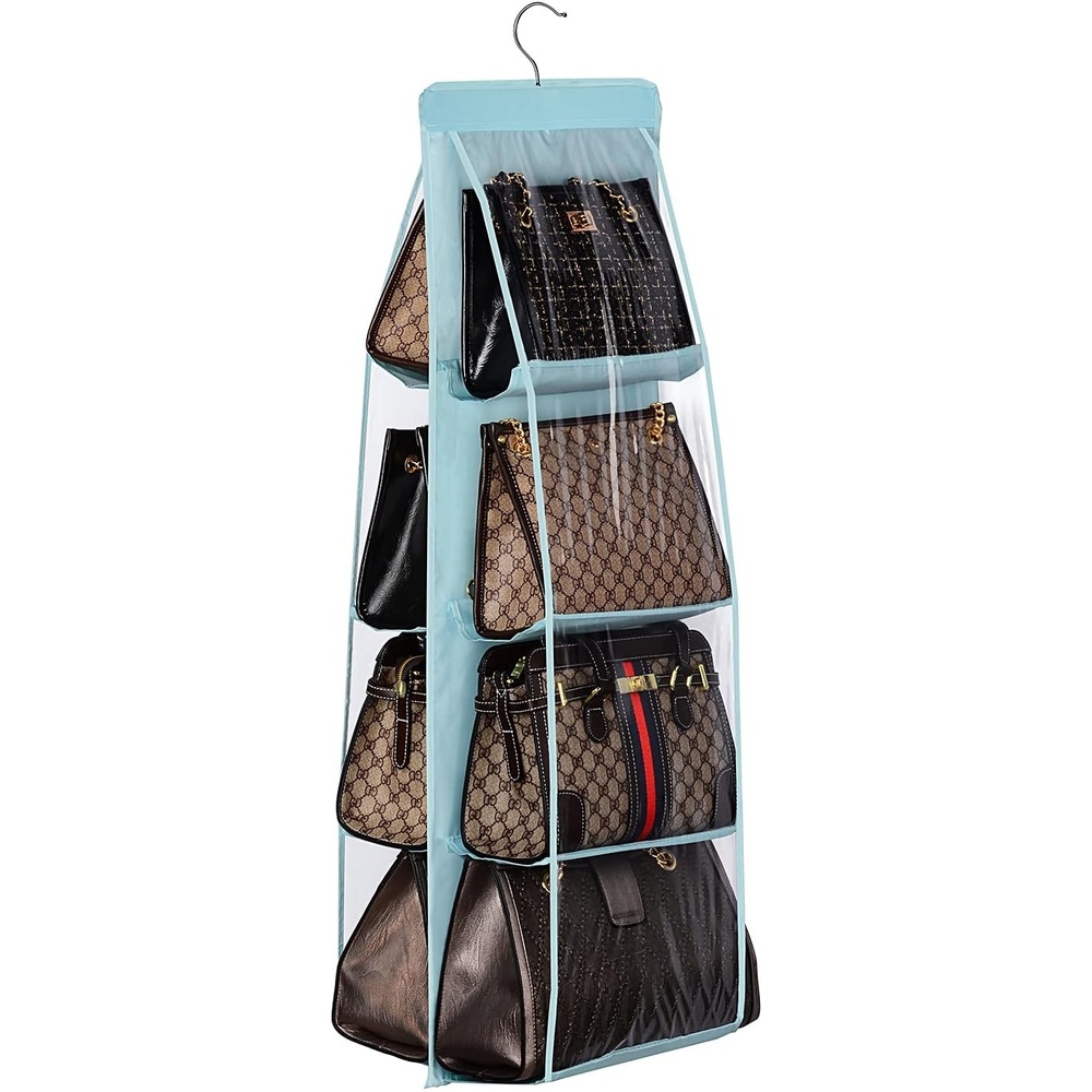 image:imageLirex Handbag Hanging Purse Organizer for Closet 8 Pocket Handbag Storage Organizer Hanger Oxford Cloth Closet Organizer for Family Closet Bedroom Foldable and Universal Fit Dark GreyLight Blue