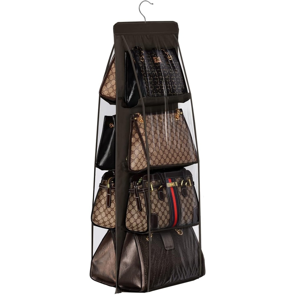 image:imageLirex Handbag Hanging Purse Organizer for Closet 8 Pocket Handbag Storage Organizer Hanger Oxford Cloth Closet Organizer for Family Closet Bedroom Foldable and Universal Fit Dark GreyDark Brown