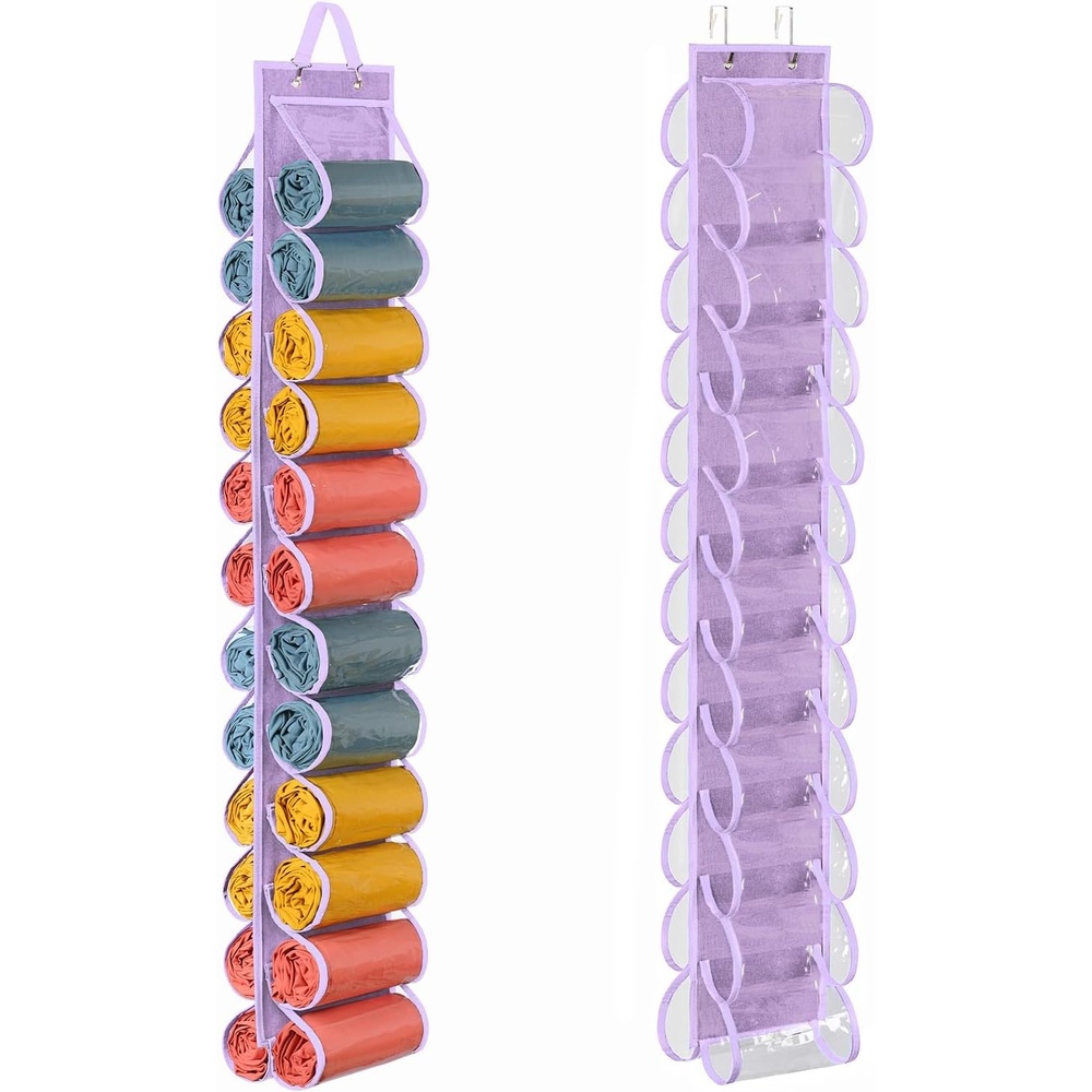 image:imageLirex Hanging Yoga Legging Storage Organizer with 24 Pockets Foldable Oxford Cloth Hanging Closet Organizer Shirts Jeans Storage Hanger Socks Holder for Family Closet Bedroom PinkPurple