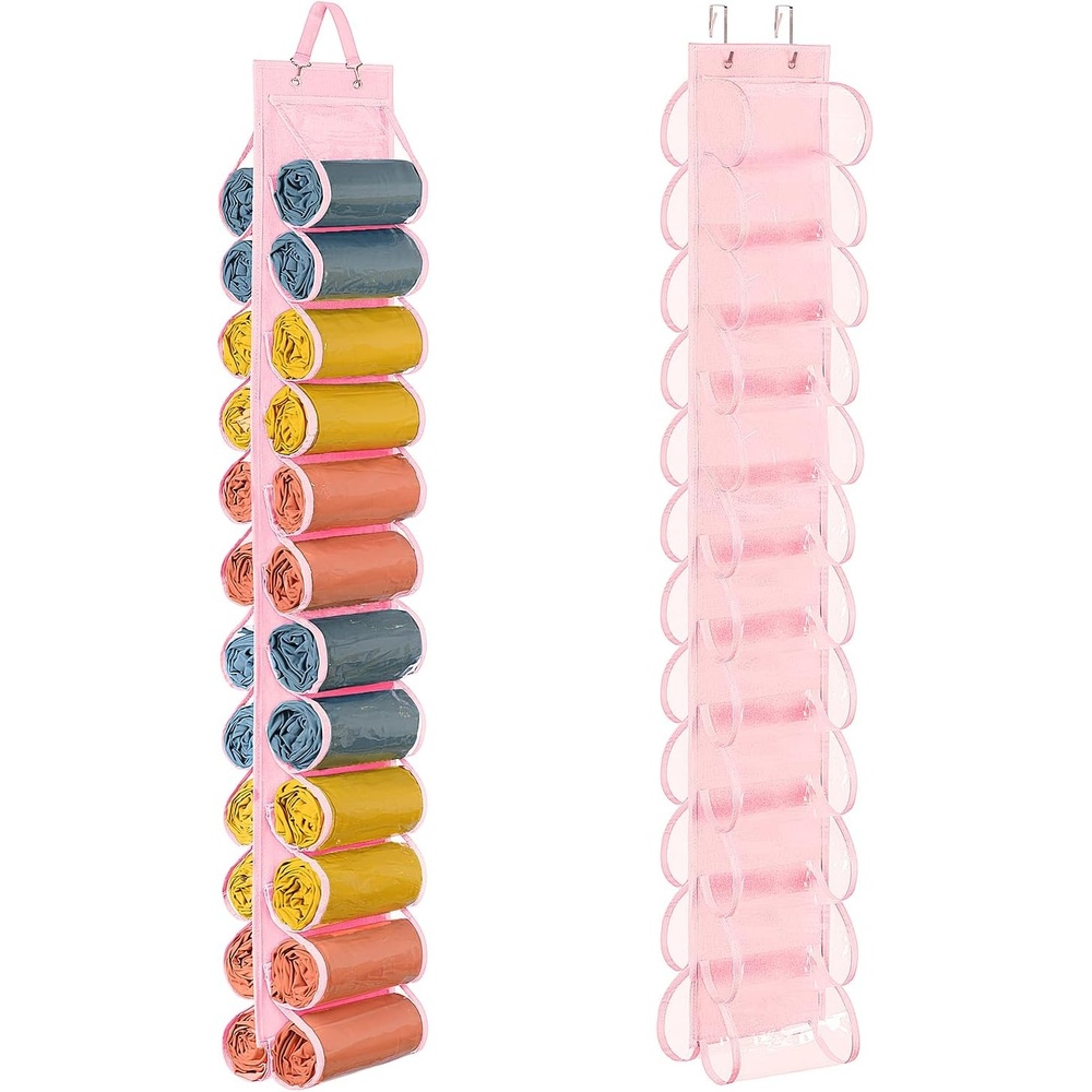 image:imageLirex Hanging Yoga Legging Storage Organizer with 24 Pockets Foldable Oxford Cloth Hanging Closet Organizer Shirts Jeans Storage Hanger Socks Holder for Family Closet Bedroom PinkPink
