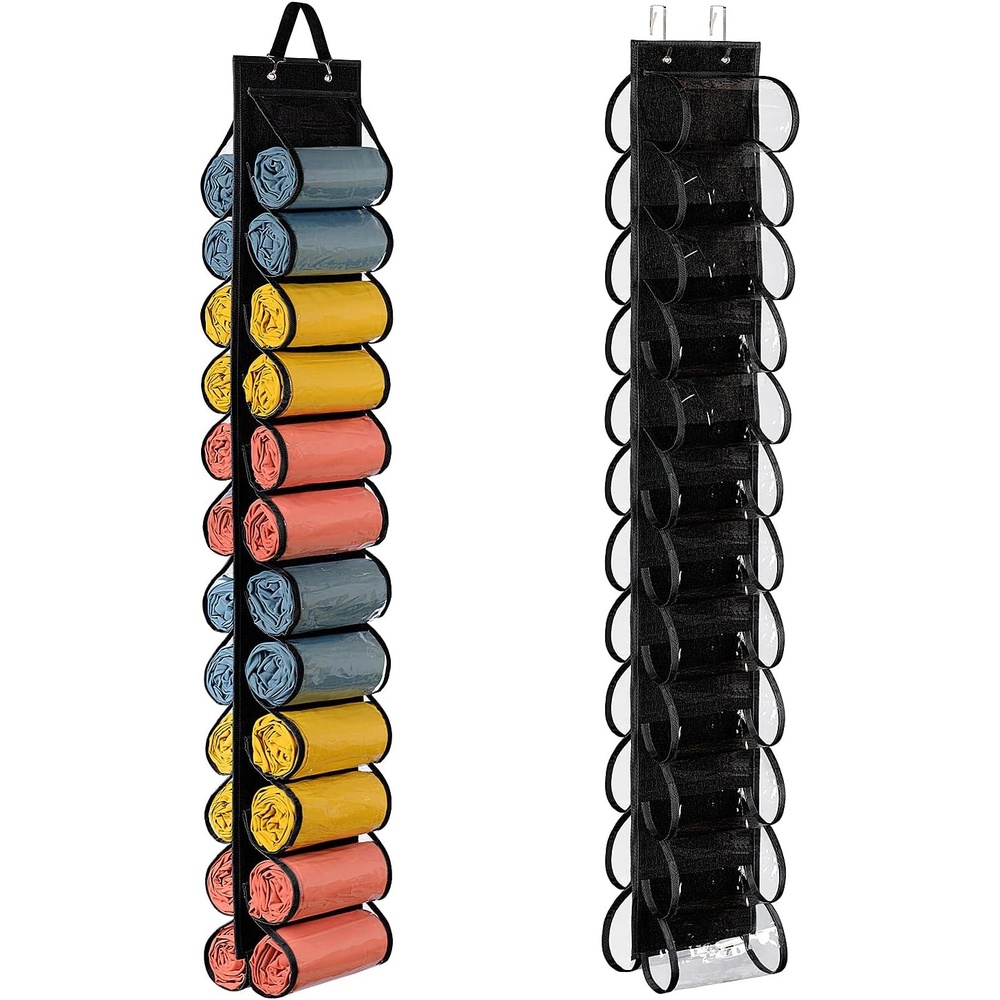 image:imageLirex Hanging Yoga Legging Storage Organizer with 24 Pockets Foldable Oxford Cloth Hanging Closet Organizer Shirts Jeans Storage Hanger Socks Holder for Family Closet Bedroom PinkBlack