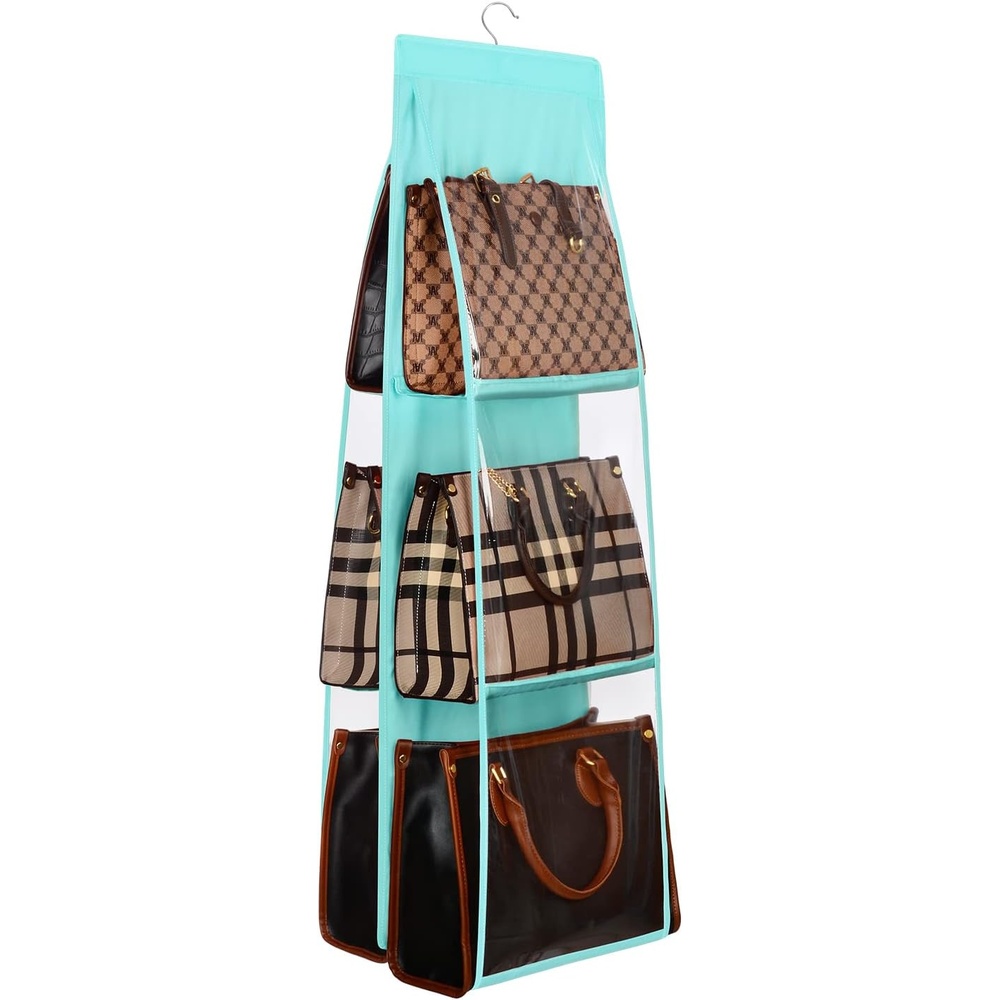 image:imageLirex Medium and Large Handbag Hanging Purse Organizer for Closet Handbag Storage Organizer Hanger Oxford Cloth Closet Organizer for Family Closet Bedroom Foldable and Universal Fit BlackLight Blue