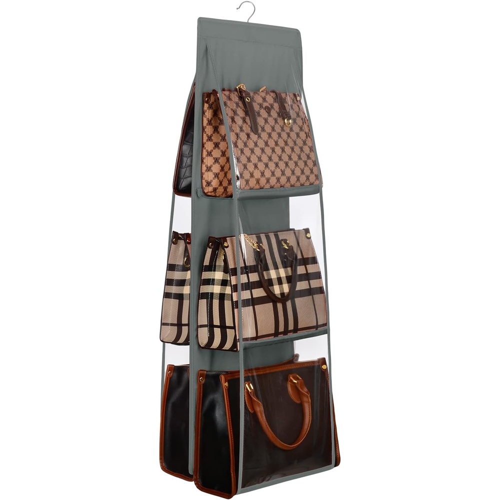image:imageLirex Medium and Large Handbag Hanging Purse Organizer for Closet Handbag Storage Organizer Hanger Oxford Cloth Closet Organizer for Family Closet Bedroom Foldable and Universal Fit BlackDark Grey