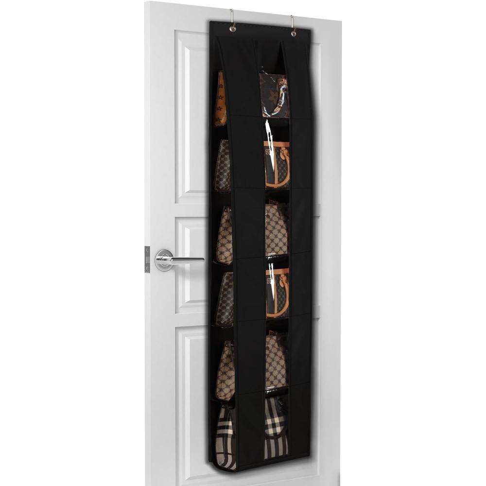 image:imageLirex Over The Door Purse Organizer SpaceSaving Medium and Large Handbag Storage Organizer Clothing Closet Hanger GreyBlack