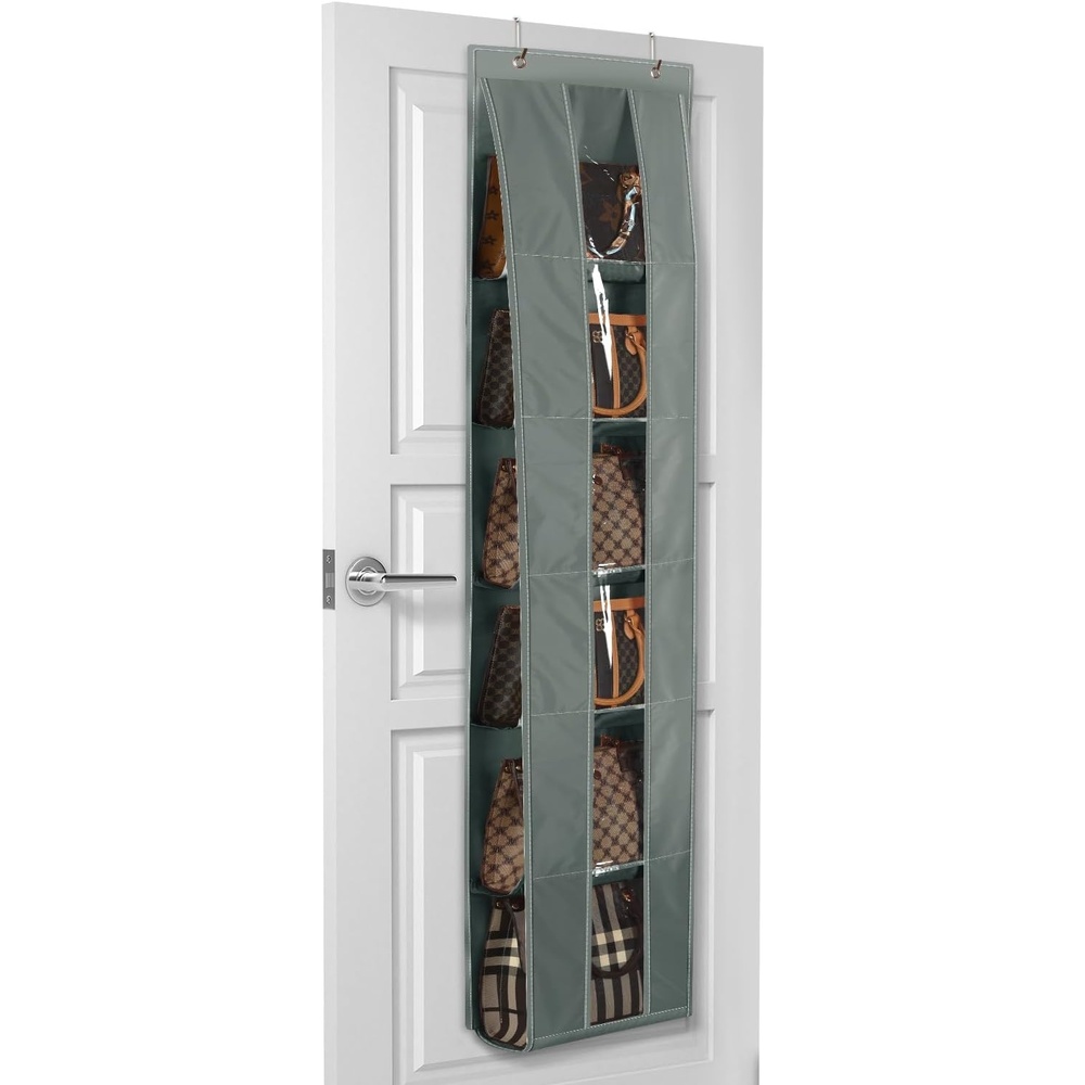 image:imageLirex Over The Door Purse Organizer SpaceSaving Medium and Large Handbag Storage Organizer Clothing Closet Hanger GreyDark Grey