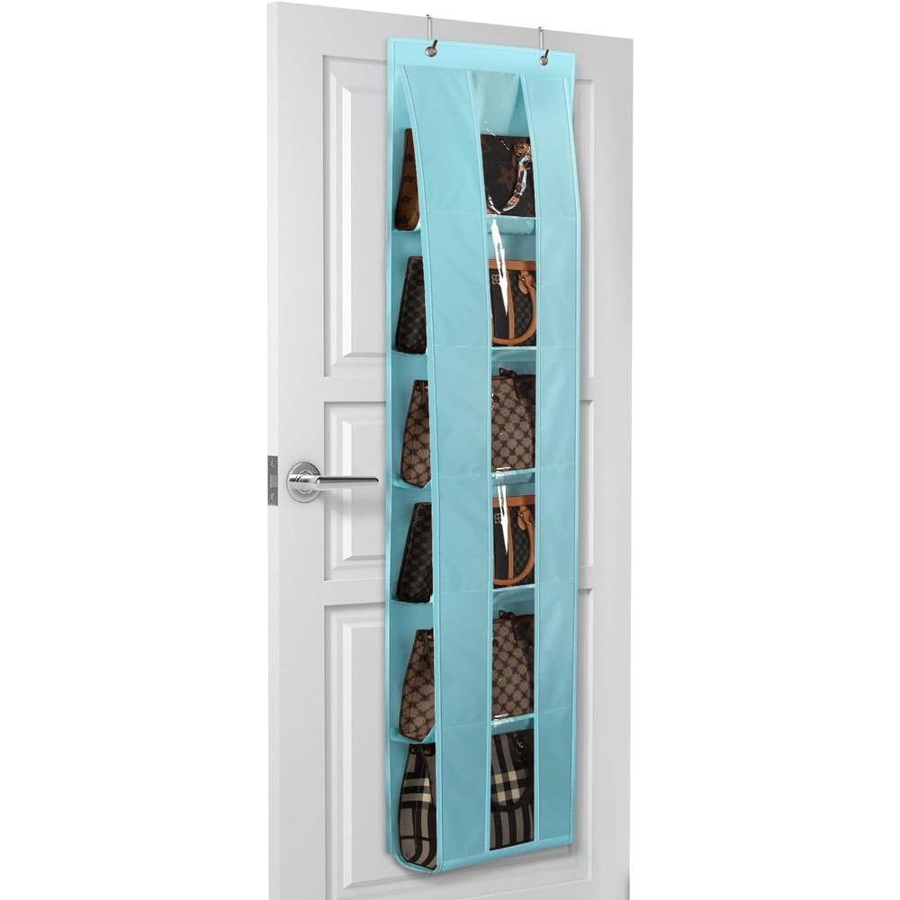 image:imageLirex Over The Door Purse Organizer SpaceSaving Medium and Large Handbag Storage Organizer Clothing Closet Hanger GreyLight Blue