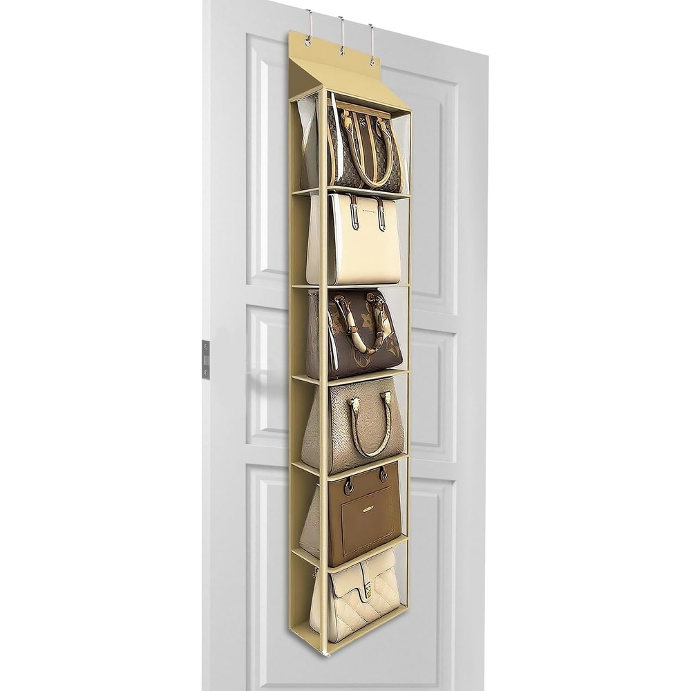 image:imageLirex Over The Door Purse Organizer amp Purse Shelf for Closet Handbag Storage Organizer with Purse Hanger Perfect for Scarves Hats and Leggings L 157 x 57 x 68 GreyLight Coffee
