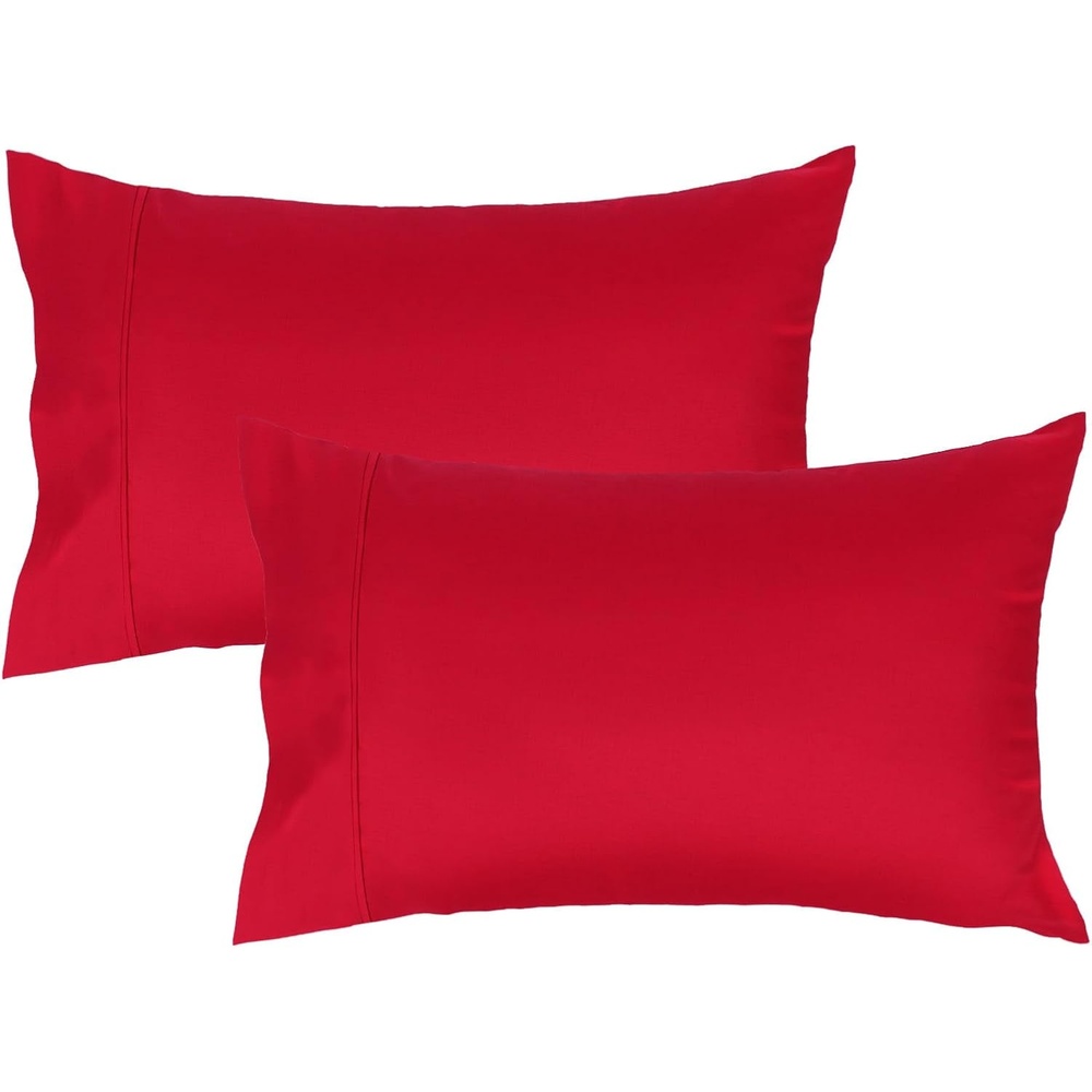 image:imageLirex Queen Pillow Cases Set of 2 100 Cotton Sateen Breathable Cooling Soft for Quality Sleep Pillow Covers with Envelope Closure 20 x 30 WhiteRed