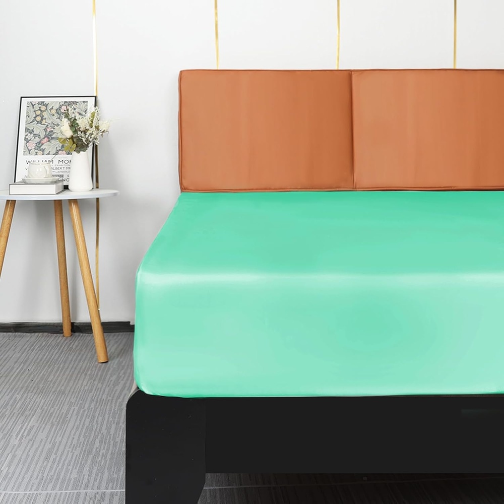 image:imageLirex Satin Fitted Sheet Twin XL SizeLuxury amp Ultra Soft Deep Pocket Single Bottom Bed Sheets Sold Separately BlackAqua