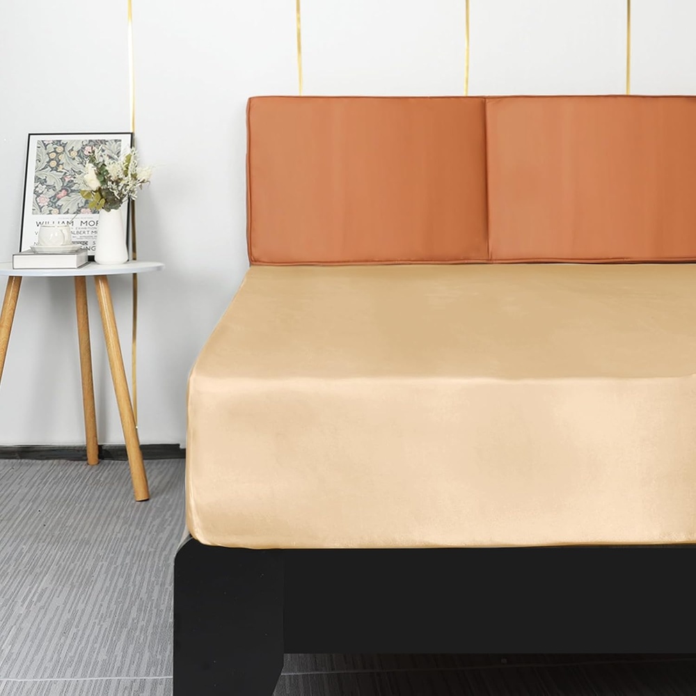 image:imageLirex Satin Fitted Sheet Twin XL SizeLuxury amp Ultra Soft Deep Pocket Single Bottom Bed Sheets Sold Separately BlackChampagne