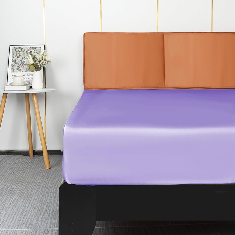image:imageLirex Satin Fitted Sheet Twin XL SizeLuxury amp Ultra Soft Deep Pocket Single Bottom Bed Sheets Sold Separately BlackLight Purple