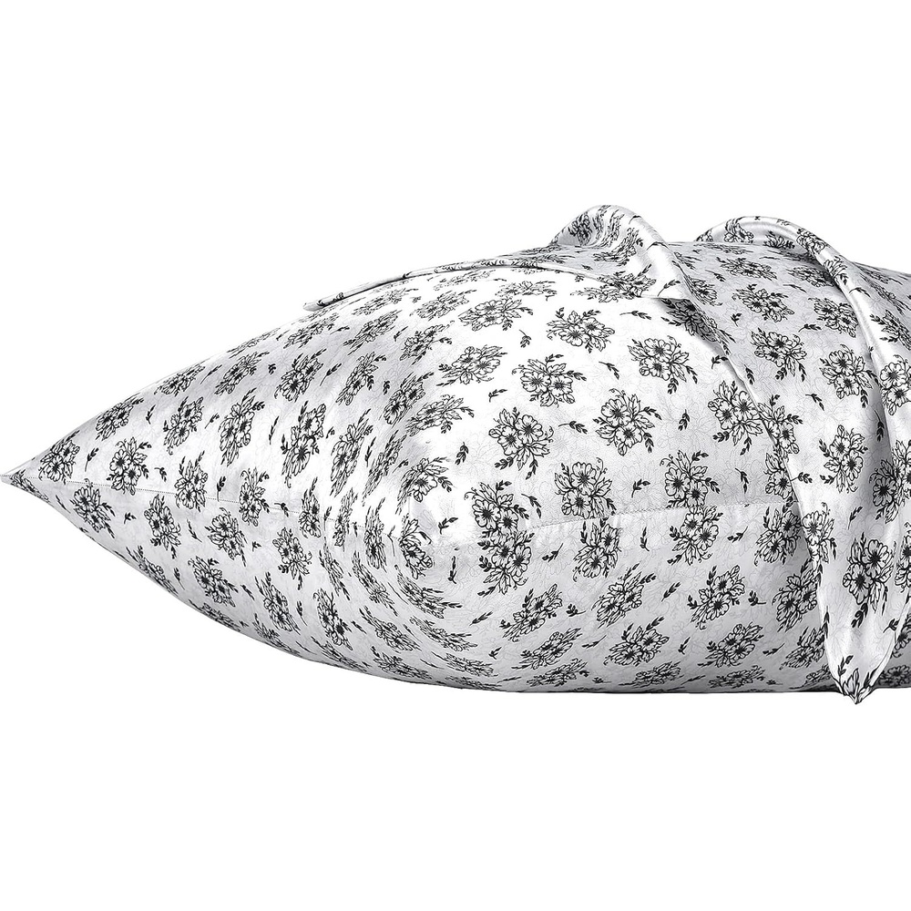 image:imageLirex Silky Satin Pillowcase with Zipper Closure Polyester Satin Pillow Cover for Hair Smooth Floral Pattern with Cream Leopard 20 x 26Black Floral