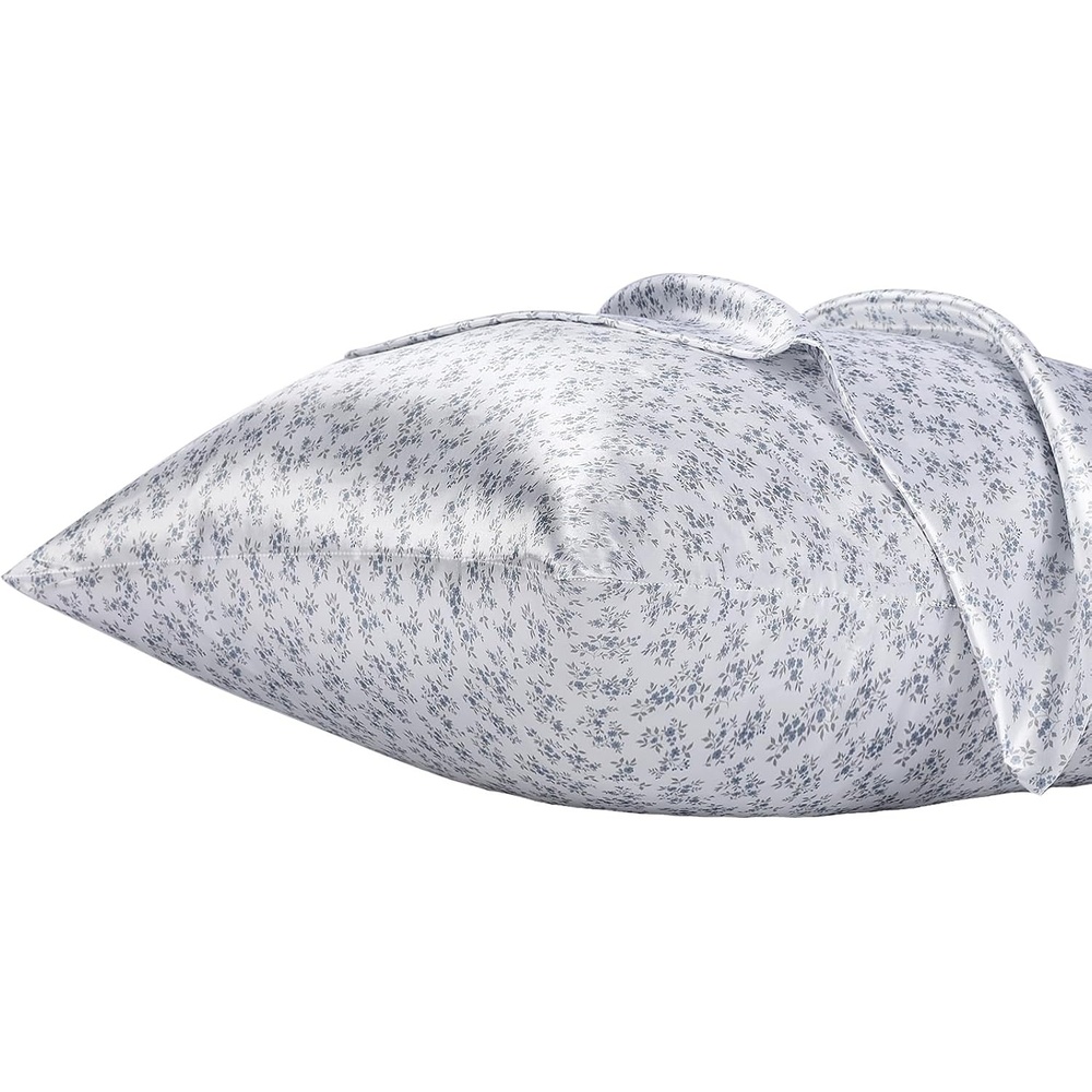 image:imageLirex Silky Satin Pillowcase with Zipper Closure Polyester Satin Pillow Cover for Hair Smooth Floral Pattern with Cream Leopard 20 x 26Dark Blue Floral