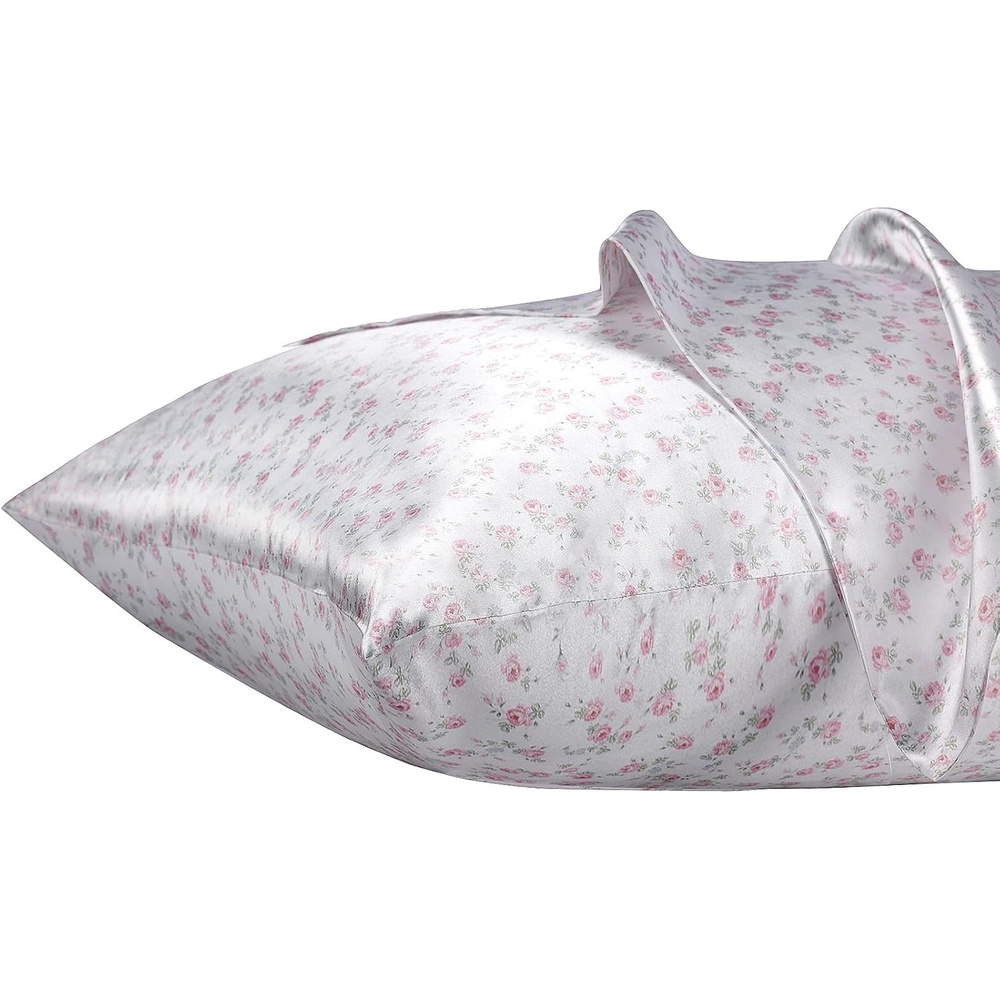 image:imageLirex Silky Satin Pillowcase with Zipper Closure Polyester Satin Pillow Cover for Hair Smooth Floral Pattern with Cream Leopard 20 x 26Pink Rose Floral