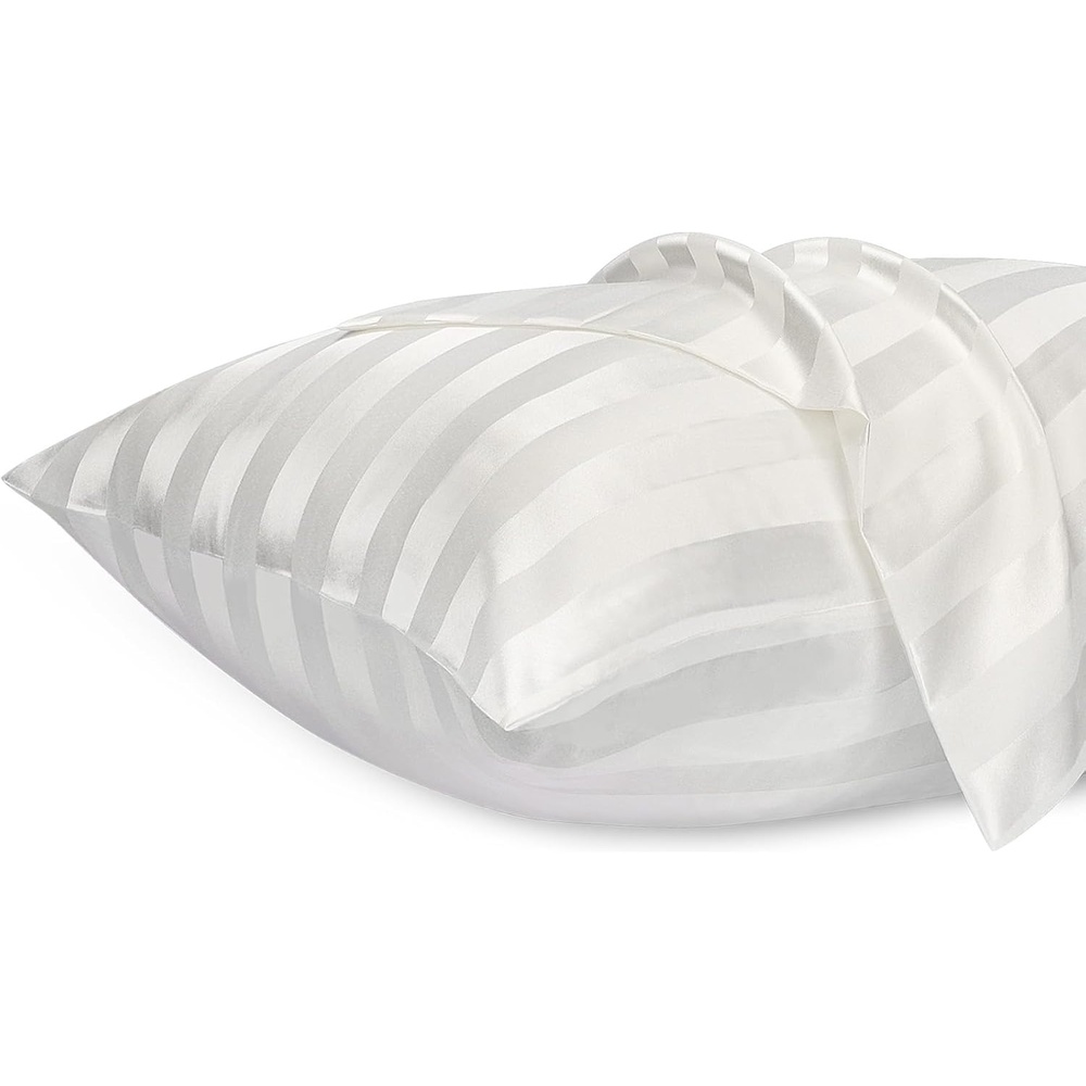 image:imageLirex Silky Satin Pillowcase with Zipper Closure Polyester Satin Pillow Cover for Hair Smooth Floral Pattern with Cream Leopard 20 x 26White Stripes