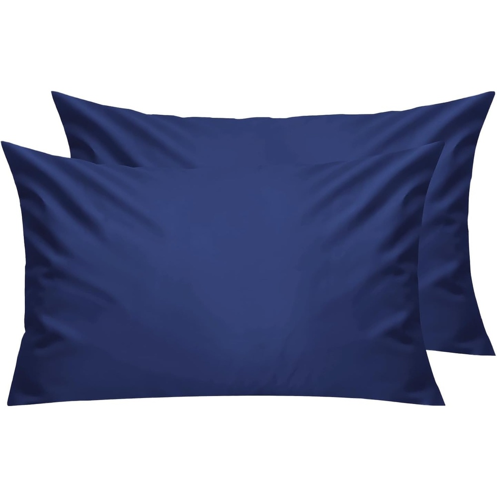 image:imageLirex Standard Pillow Cases Set of 2 300 Thread Count 100 Cotton Pillow Covers Breathable and Soft Standard 20 x 26 WhiteDark Blue
