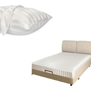 image:image3Piece Bedding Bundle Fitted Sheet amp 2 Pillowcases Queen Size White Stripes Soft amp WrinkleResistant