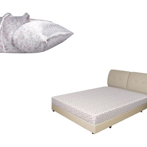 image:image3pcs Satin Bedding Bundle Full Fitted Sheet amp 2 Queen Pillowcases Pink Rose Floral Hair and Skin Care