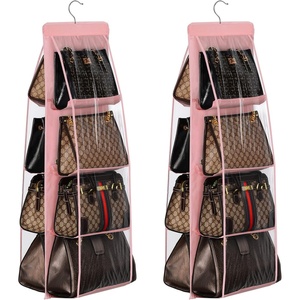 image:imageLirex 2Pack Handbag Hanging Purse Organizer for Closet 8 Pocket Handbag Storage Organizer Hanger Oxford Cloth Closet Organizer for Family Closet Bedroom Foldable and Universal Fit GreyLight Pink
