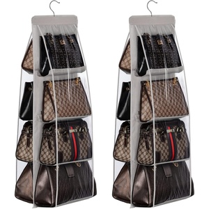 image:imageLirex 2Pack Handbag Hanging Purse Organizer for Closet 8 Pocket Handbag Storage Organizer Hanger Oxford Cloth Closet Organizer for Family Closet Bedroom Foldable and Universal Fit GreyGrey