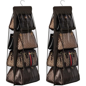 image:imageLirex 2Pack Handbag Hanging Purse Organizer for Closet 8 Pocket Handbag Storage Organizer Hanger Oxford Cloth Closet Organizer for Family Closet Bedroom Foldable and Universal Fit GreyDark Brown