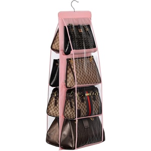 image:imageLirex Handbag Hanging Purse Organizer for Closet 8 Pocket Handbag Storage Organizer Hanger Oxford Cloth Closet Organizer for Family Closet Bedroom Foldable and Universal Fit Dark GreyLight Pink