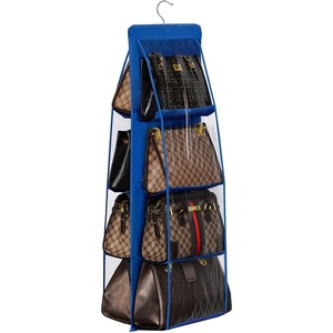 image:imageLirex Handbag Hanging Purse Organizer for Closet 8 Pocket Handbag Storage Organizer Hanger Oxford Cloth Closet Organizer for Family Closet Bedroom Foldable and Universal Fit Dark GreyBlue