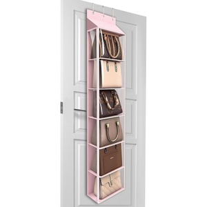 image:imageLirex Over The Door Purse Organizer amp Purse Shelf for Closet  Handbag Storage Organizer with Purse Hanger Perfect for Scarves Hats and Leggings L 157 x 57 x 68 GreyPink