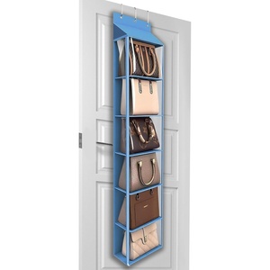image:imageLirex Over The Door Purse Organizer amp Purse Shelf for Closet  Handbag Storage Organizer with Purse Hanger Perfect for Scarves Hats and Leggings L 157 x 57 x 68 GreyBlue