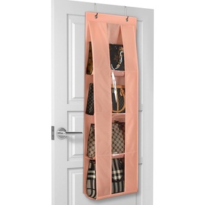 image:imageLirex Over the Door Purse Organizer Handbag Storage with 4 Clear Pockets Foldable for Purses Scarves Clothing and Leggings Hanging Closet Organizer BrownLight Pink