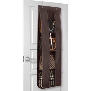 image:imageLirex Over the Door Purse Organizer Handbag Storage with 4 Clear Pockets Foldable for Purses Scarves Clothing and Leggings Hanging Closet Organizer BrownDark Brown
