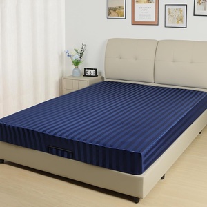 image:imageLirex Satin Fitted Sheet Silky amp Soft Polyester Satin Weave Bed Sheets 14 Deep Pocket with Elastic Corner Straps Twin XL Cream LeopardNavy Blue Stripes
