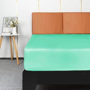 image:imageLirex Satin Fitted Sheet Twin XL SizeLuxury amp Ultra Soft Deep Pocket Single Bottom Bed Sheets Sold Separately BlackAqua
