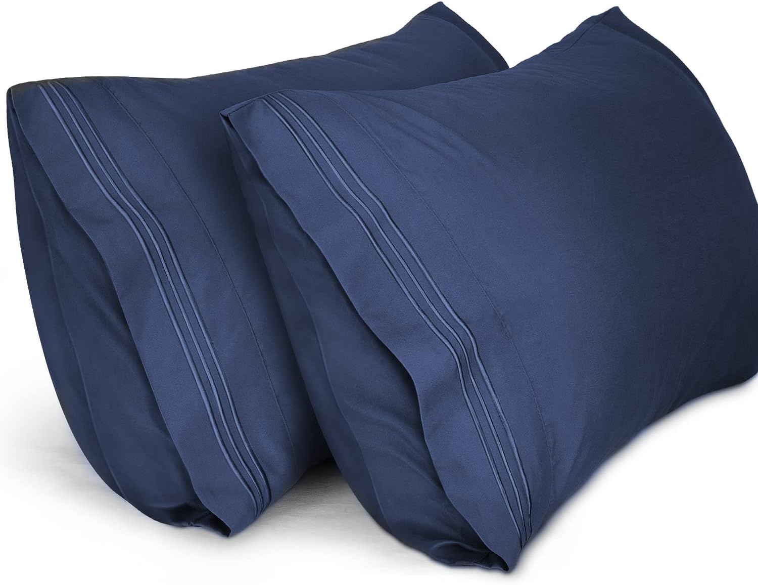 image:imageLirex Pillow Cases 2 Pack 1800 Thread Count Embroidered Standard Size Soft Brushed Microfiber Pillowcases Machine Washable Wrinkle Free Breathable Grey StandardBlue