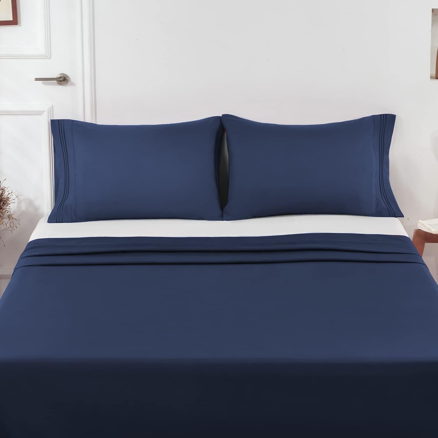 image:imageLirex Pillow Cases 2 Pack 1800 Thread Count Embroidered Standard Size Soft Brushed Microfiber Pillowcases Machine Washable Wrinkle Free Breathable Grey StandardBlue