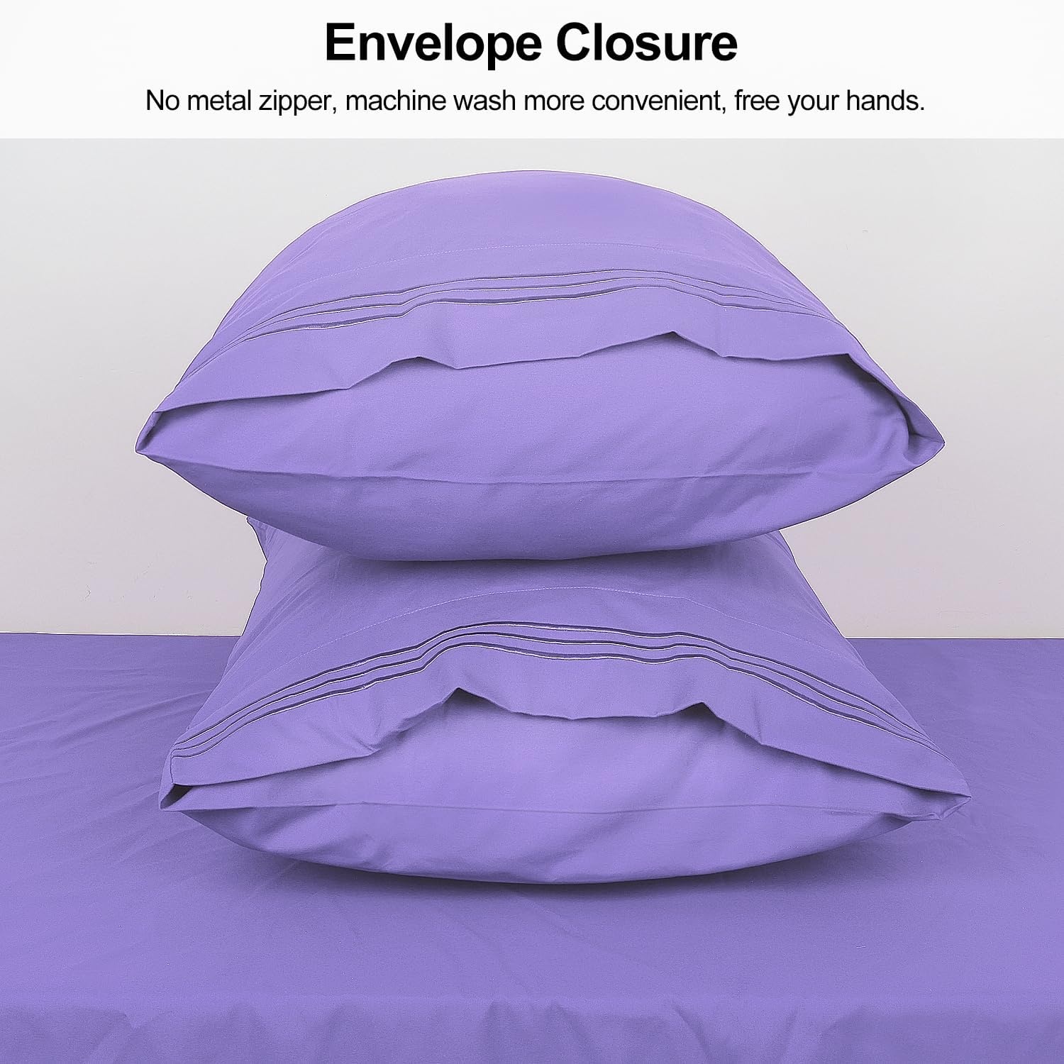 image:imageLirex Pillow Cases 2 Pack 1800 Thread Count Embroidered Standard Size Soft Brushed Microfiber Pillowcases Machine Washable Wrinkle Free Breathable Grey StandardLight Purple