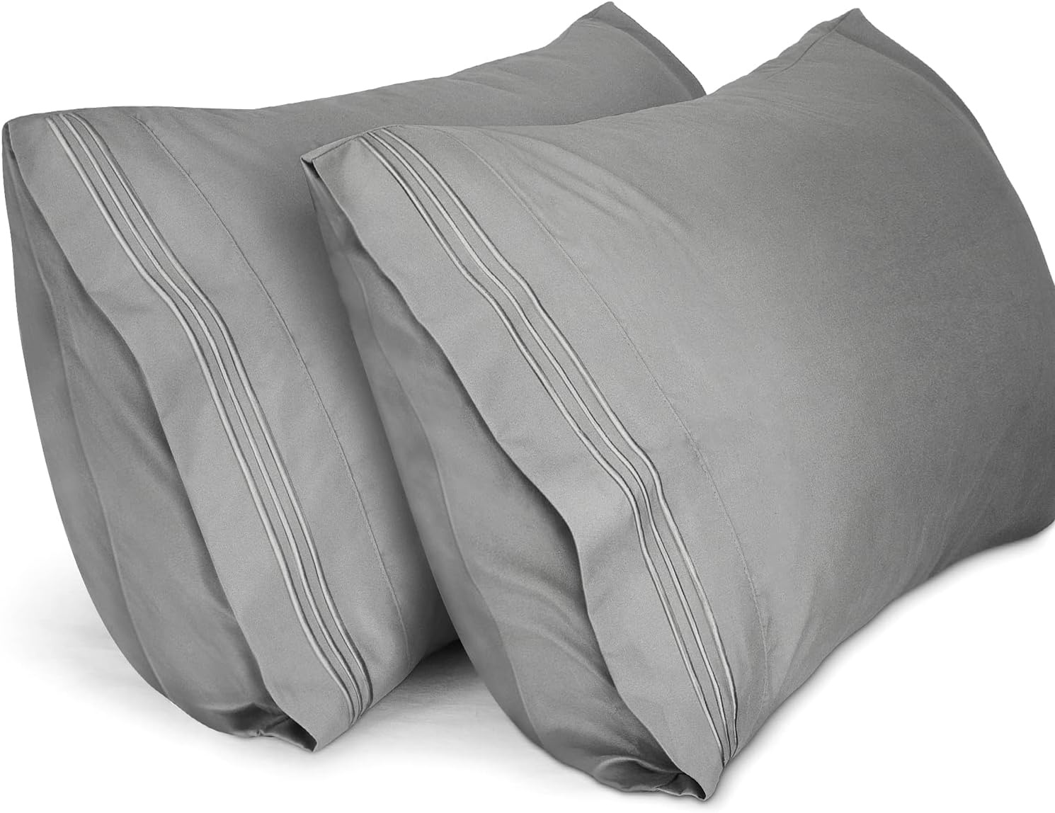 image:imageLirex Pillow Cases 2 Pack 1800 Thread Count Embroidered Standard Size Soft Brushed Microfiber Pillowcases Machine Washable Wrinkle Free Breathable Grey StandardGrey