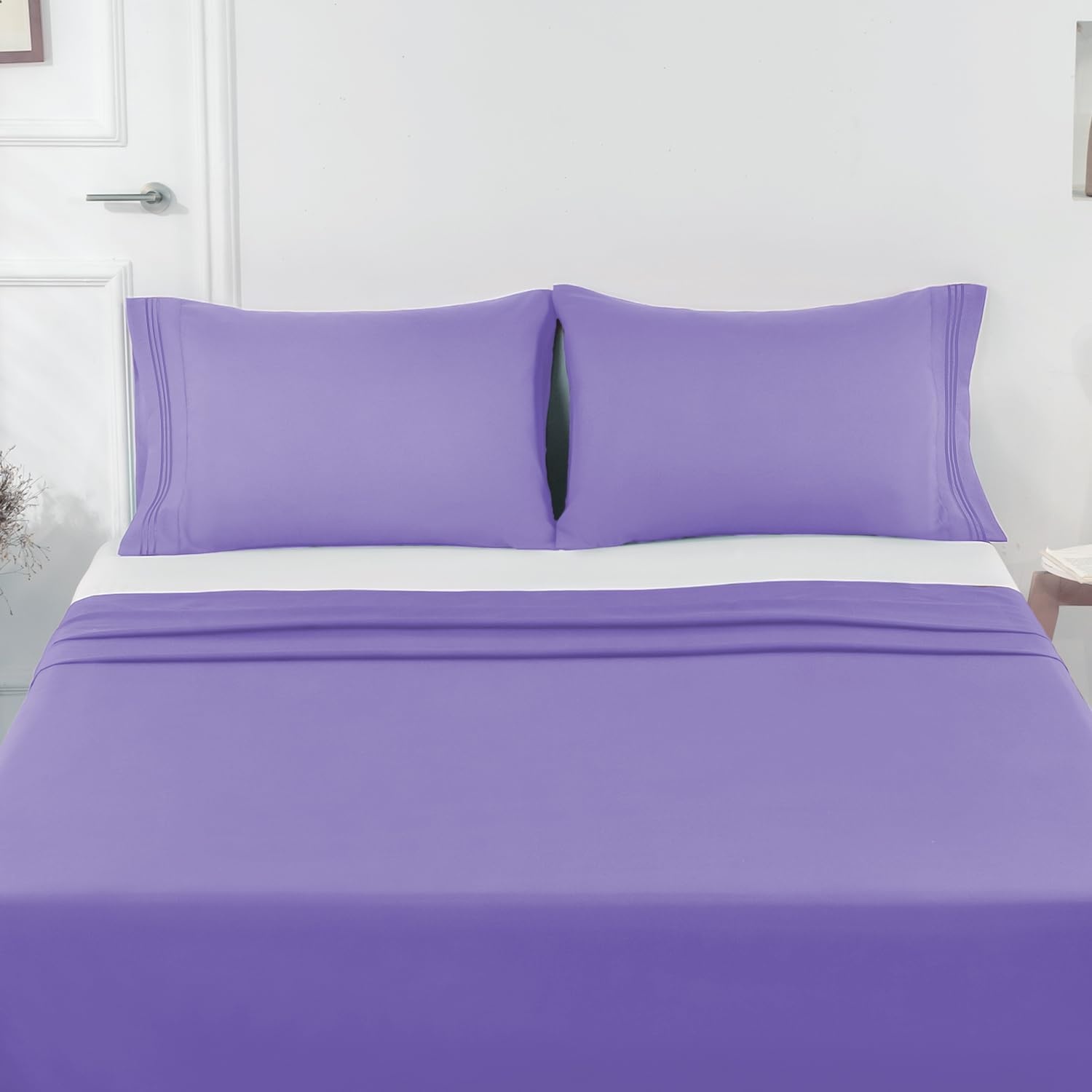 image:imageLirex Pillow Cases 2 Pack 1800 Thread Count Embroidered Standard Size Soft Brushed Microfiber Pillowcases Machine Washable Wrinkle Free Breathable Grey StandardLight Purple