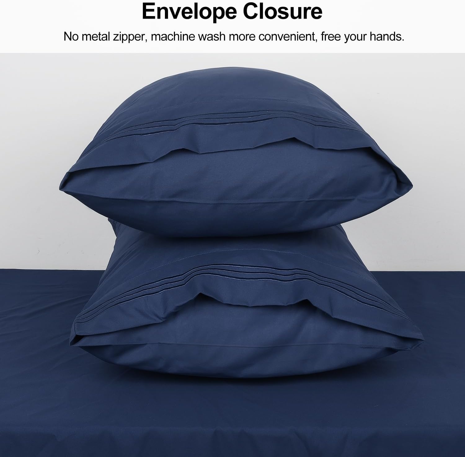 image:imageLirex Pillow Cases 2 Pack 1800 Thread Count Embroidered Standard Size Soft Brushed Microfiber Pillowcases Machine Washable Wrinkle Free Breathable Grey StandardBlue