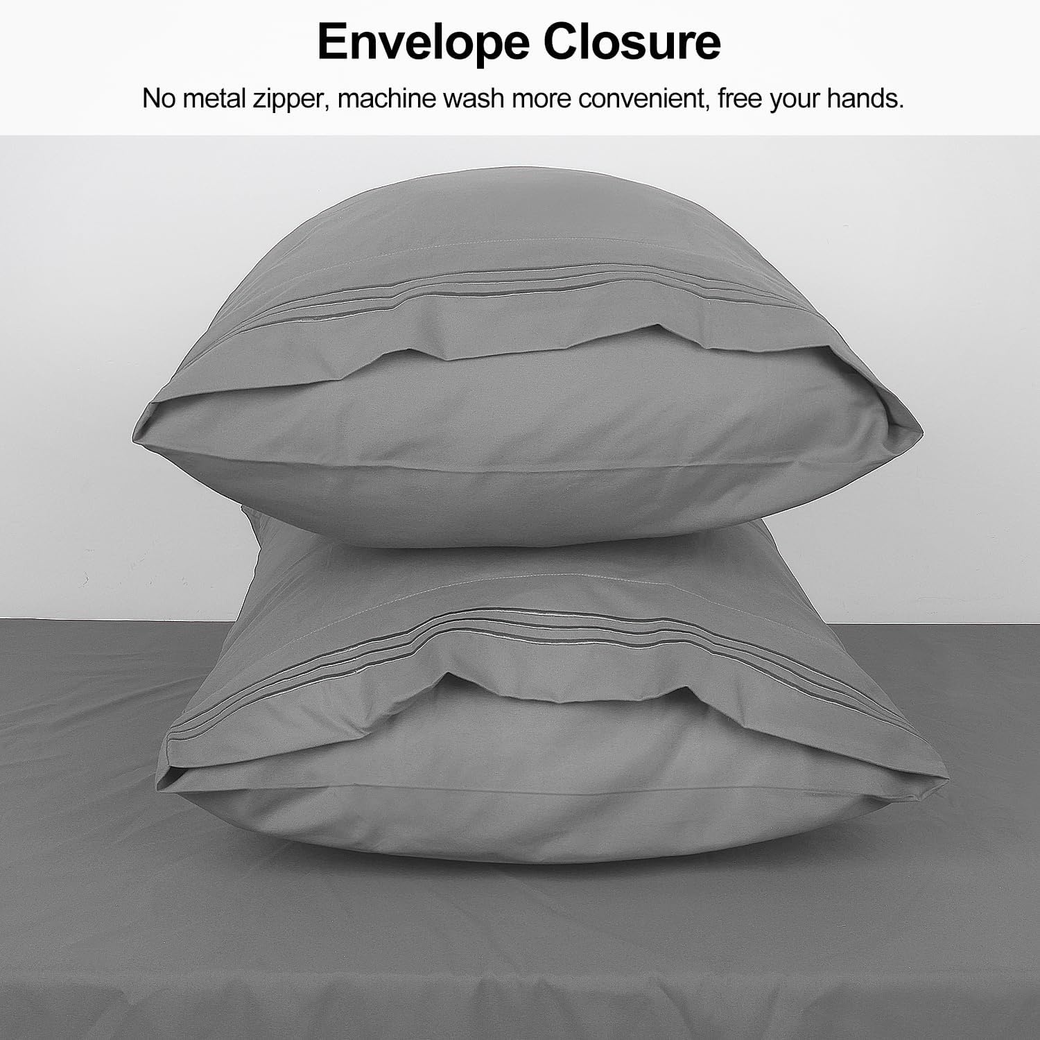 image:imageLirex Pillow Cases 2 Pack 1800 Thread Count Embroidered Standard Size Soft Brushed Microfiber Pillowcases Machine Washable Wrinkle Free Breathable Grey StandardGrey
