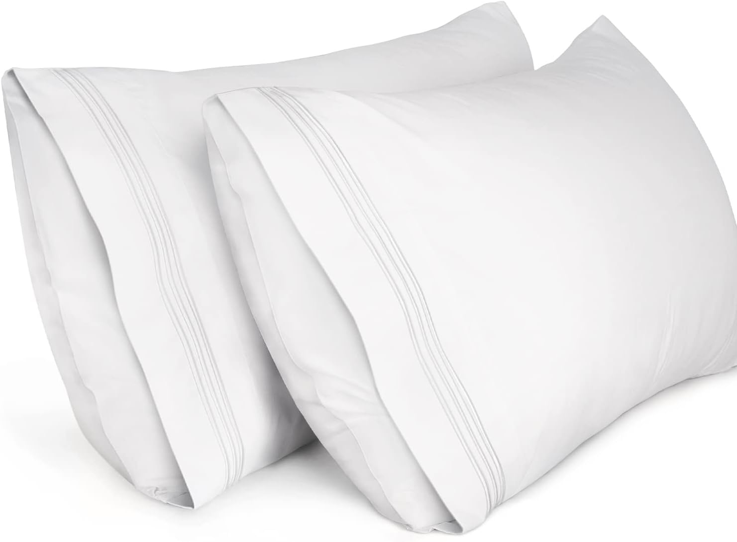 image:imageLirex Pillow Cases 2 Pack 1800 Thread Count Embroidered Standard Size Soft Brushed Microfiber Pillowcases Machine Washable Wrinkle Free Breathable Grey StandardWhite