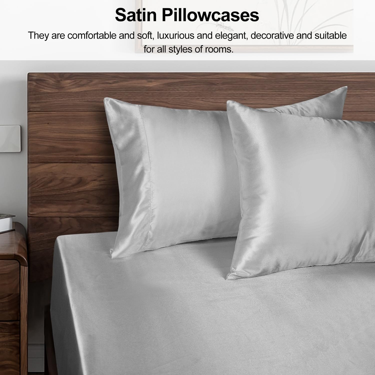 image:imageLirex Satin Fitted Sheet Twin Size BundleIncludes 14 Deep Pocket Twin Size Fitted Sheet and 2 Pack Queen Size Pillowcase Light Gray
