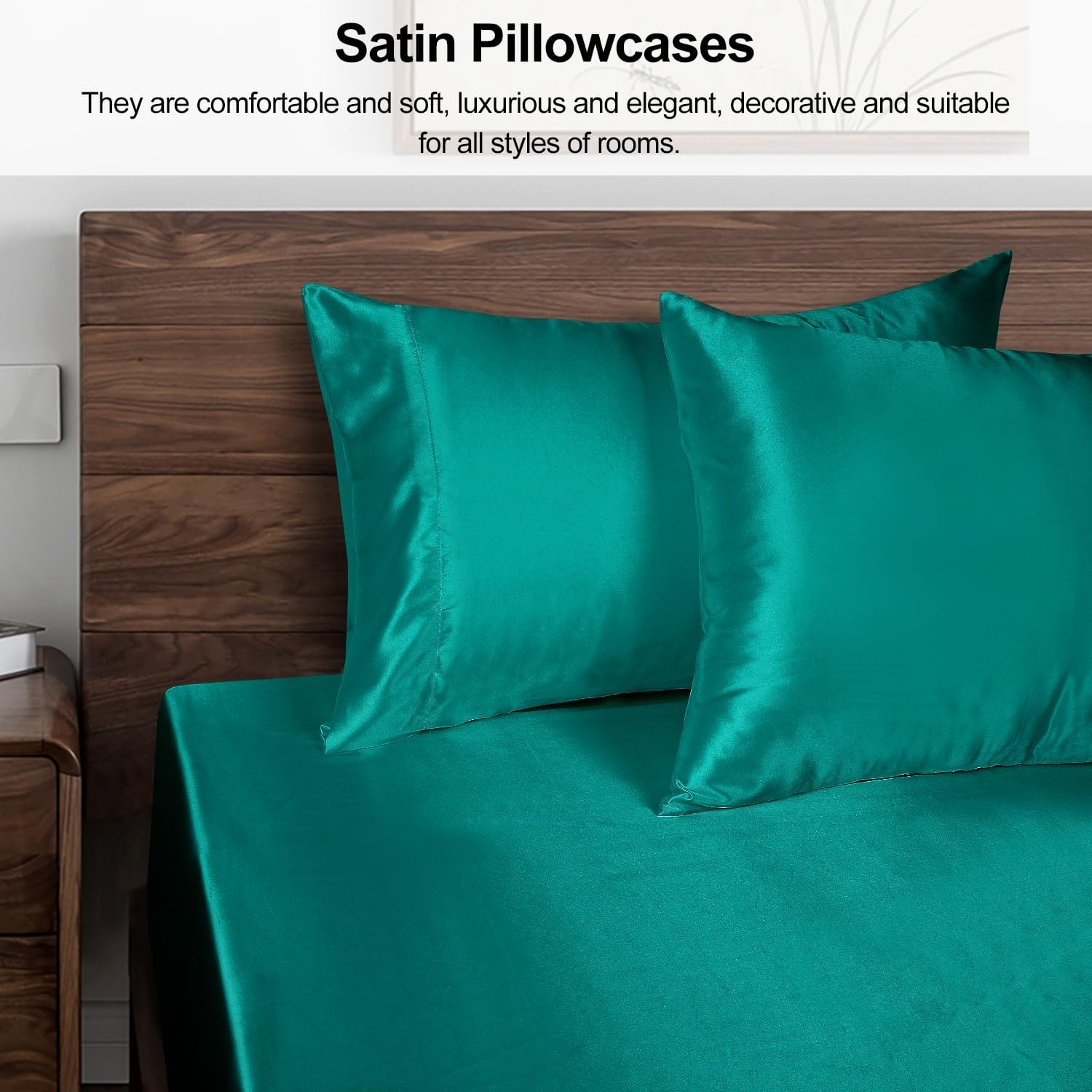image:imageLirex Satin Pillowcase for Hair and Skin Super Soft and Cooling Similar to Silk 2 Pack Standard Size 20X 26 Pillow Cases with Envelope Closure Gifts for Women Men BlackAquamarine