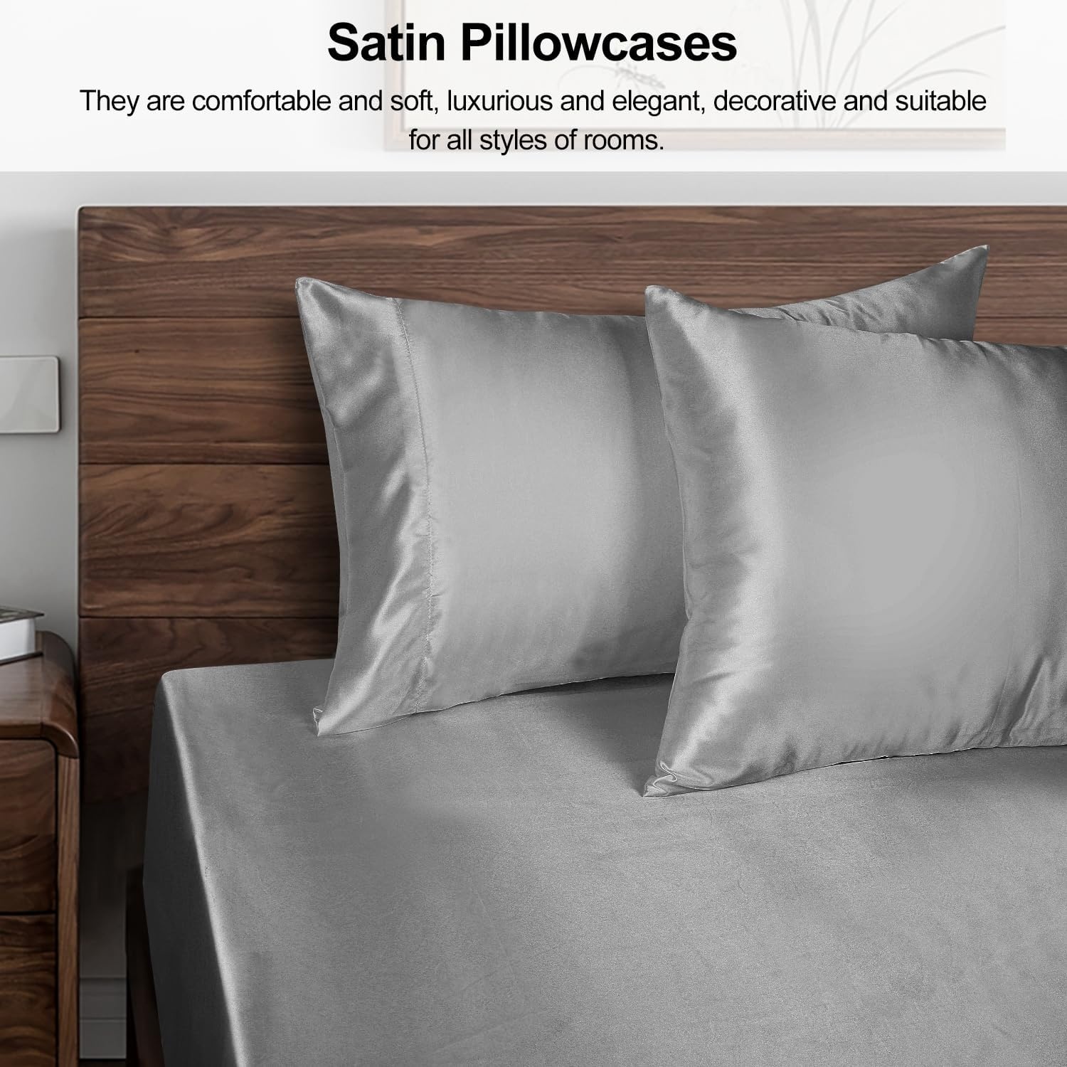 image:imageLirex Satin Pillowcase for Hair and Skin Super Soft and Cooling Similar to Silk 2 Pack Standard Size 20X 26 Pillow Cases with Envelope Closure Gifts for Women Men BlackDark Gray