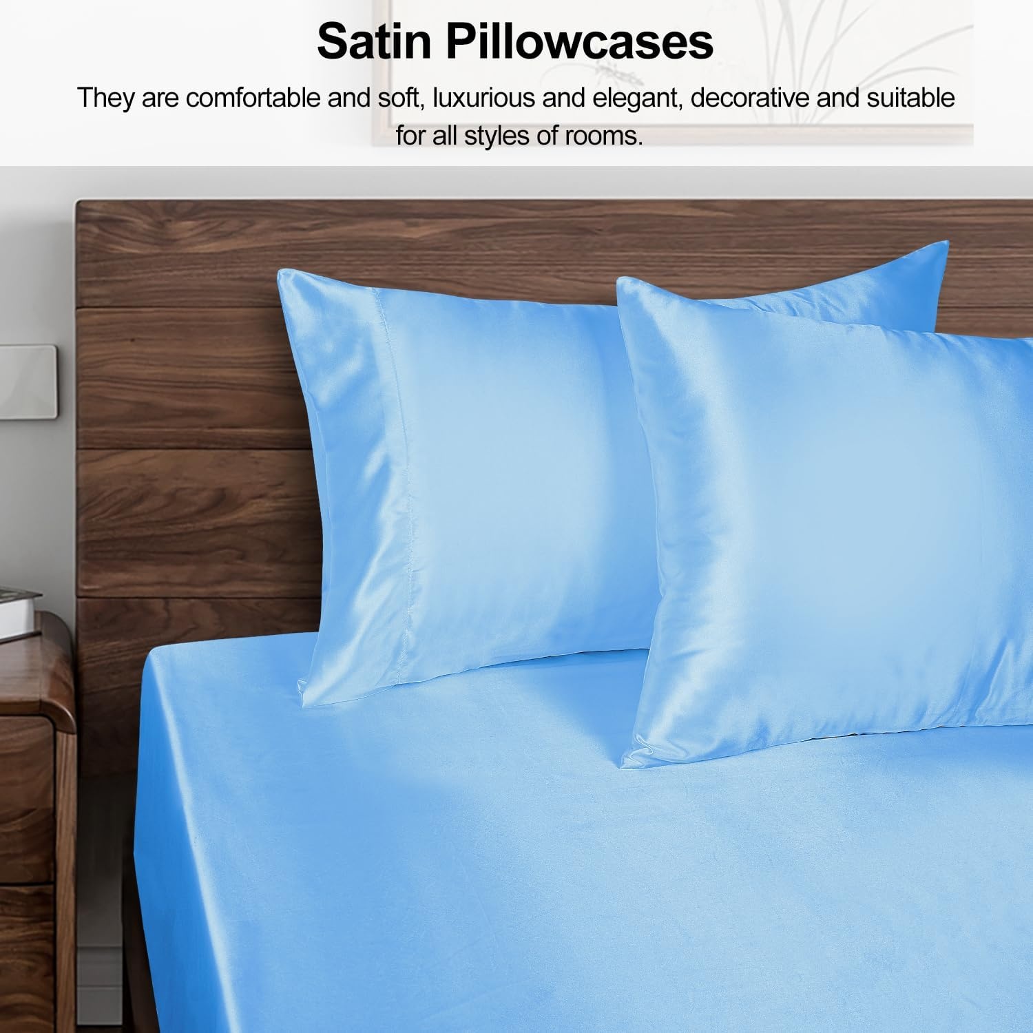 image:imageLirex Satin Pillowcase for Hair and Skin Super Soft and Cooling Similar to Silk 2 Pack Standard Size 20X 26 Pillow Cases with Envelope Closure Gifts for Women Men BlackLight Blue