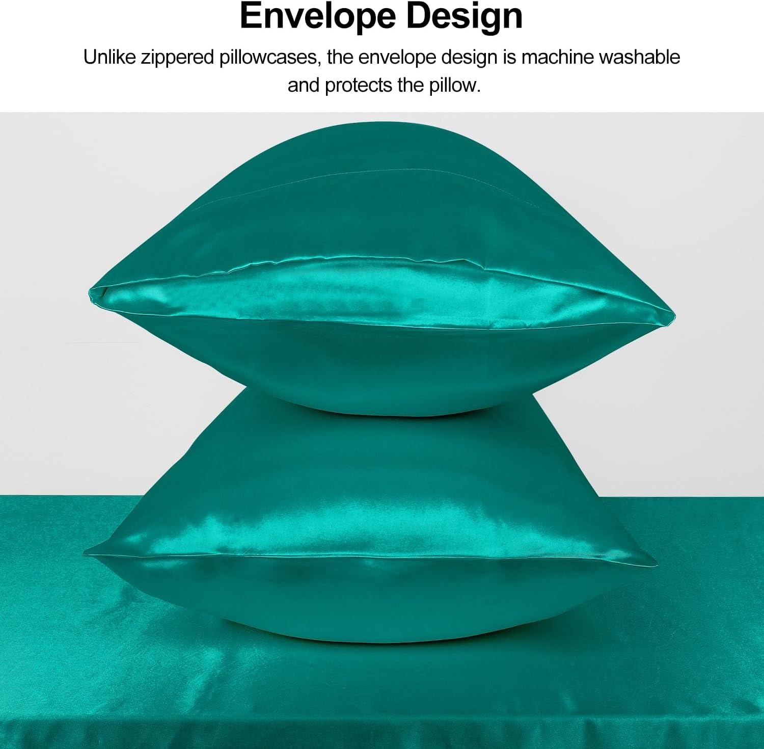 image:imageLirex Satin Pillowcase for Hair and Skin Super Soft and Cooling Similar to Silk 2 Pack Standard Size 20X 26 Pillow Cases with Envelope Closure Gifts for Women Men BlackAquamarine